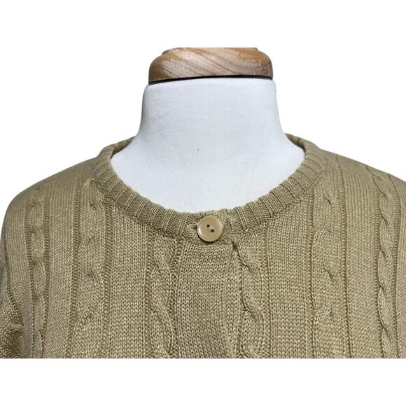 Vintage Sara Morgan Cable Knit Button Down Cardigan Sweater Women's L Tan Beige - Picture 3 of 6